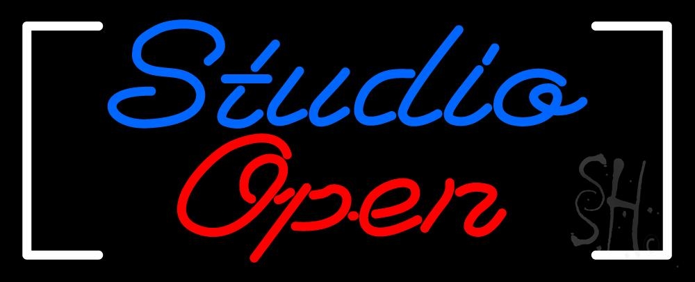 N105-6835-clear Blue Studio Red Open Border Clear Backing Neon Sign - Blue, Red & White - 13 in. Tall x 32 in. Wide