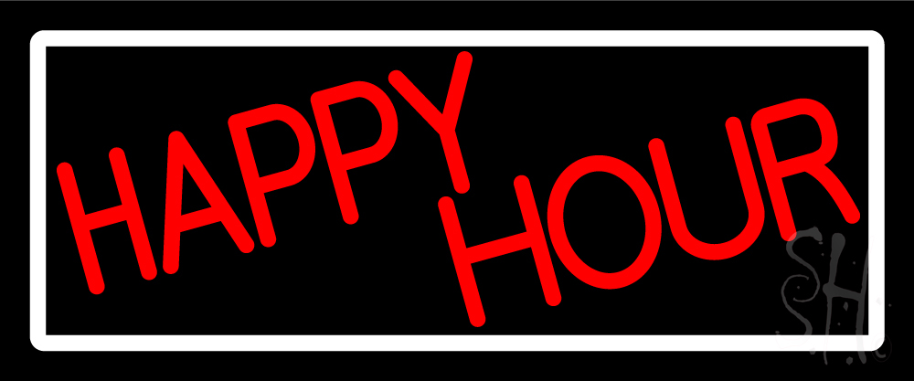 N105-15983-clear Red Happy Hour with White Border Clear Backing Neon Sign - White & Red - 10 in. Tall x 24 in. Wide