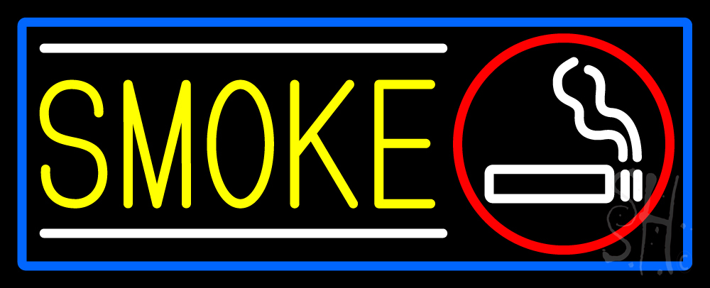 N105-16062-clear Round Cigar & Smoke with Blue Border Clear Backing Neon Sign - Blue, White, Red & Yellow - 13 in. Tall x 32 in. Wide