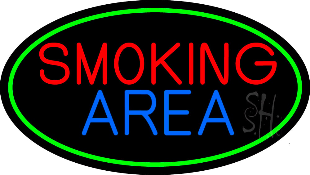 N105-16115-clear Smoking Area Oval with Green Border Clear Backing Neon Sign - Green, Red & Blue - 17 in. Tall x 30 in. Wide