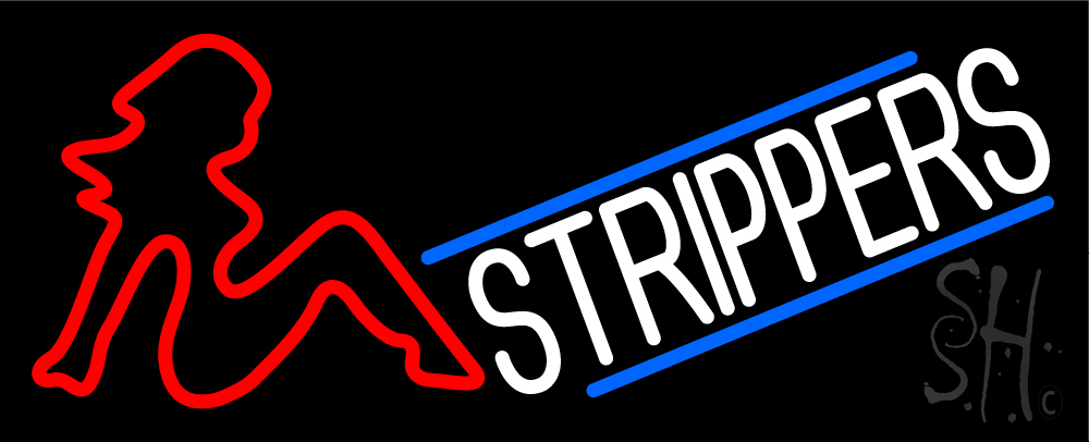 Strippers Clear Backing Neon Sign - Red, Blue & White - 13 in. Tall x 32 in. Wide