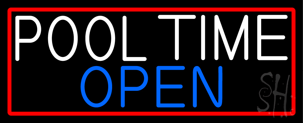 N105-16850-clear Pool Time Open with Red Border Clear Backing Neon Sign - Red, White & Blue - 13 in. Tall x 32 in. Wide