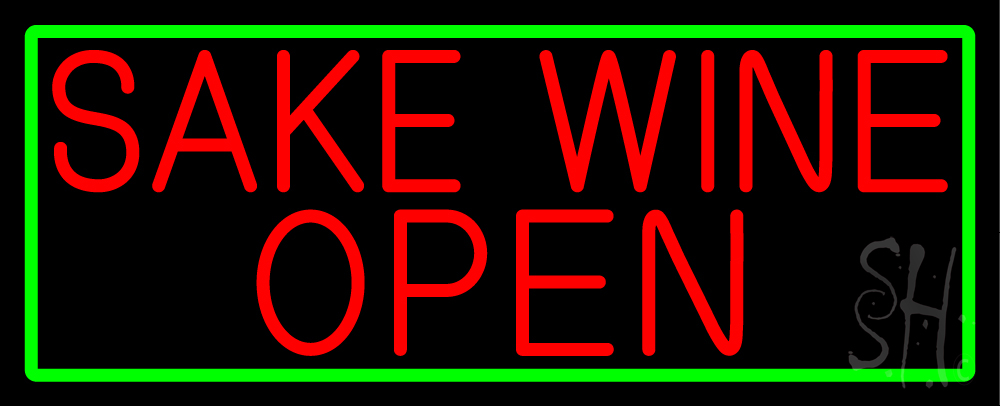 N105-16921-clear Red Sake Wine Open with Green Border Clear Backing Neon Sign - Red & Green - 13 in. Tall x 32 in. Wide