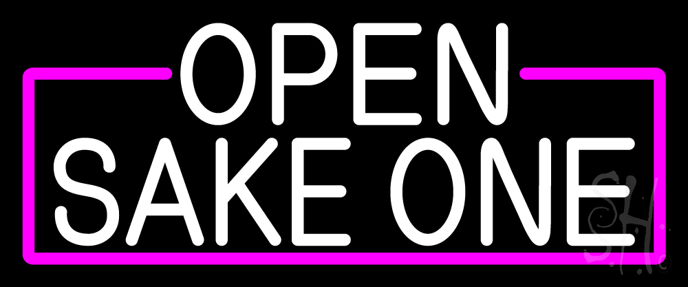N105-17063-clear White Open Sake One with Pink Border Clear Backing Neon Sign - Pink & White - 10 in. Tall x 24 in. Wide
