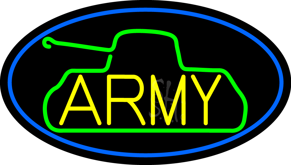 N105-17098-clear Yellow Army with Blue Oval Border Clear Backing Neon Sign - Blue, Green & Yellow - 17 in. Tall x 30 in. Wide
