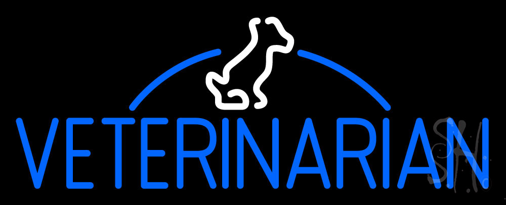 N105-2455-clear Double Stroke Veterinarian Clear Backing Neon Sign - White & Blue - 13 in. Tall x 32 in. Wide