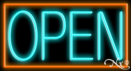 N100-06404-clear Orange Border with Aqua Open Clear Backing Neon Sign - Orange & Turquoise - 20 in. Tall x 37 in. Wide