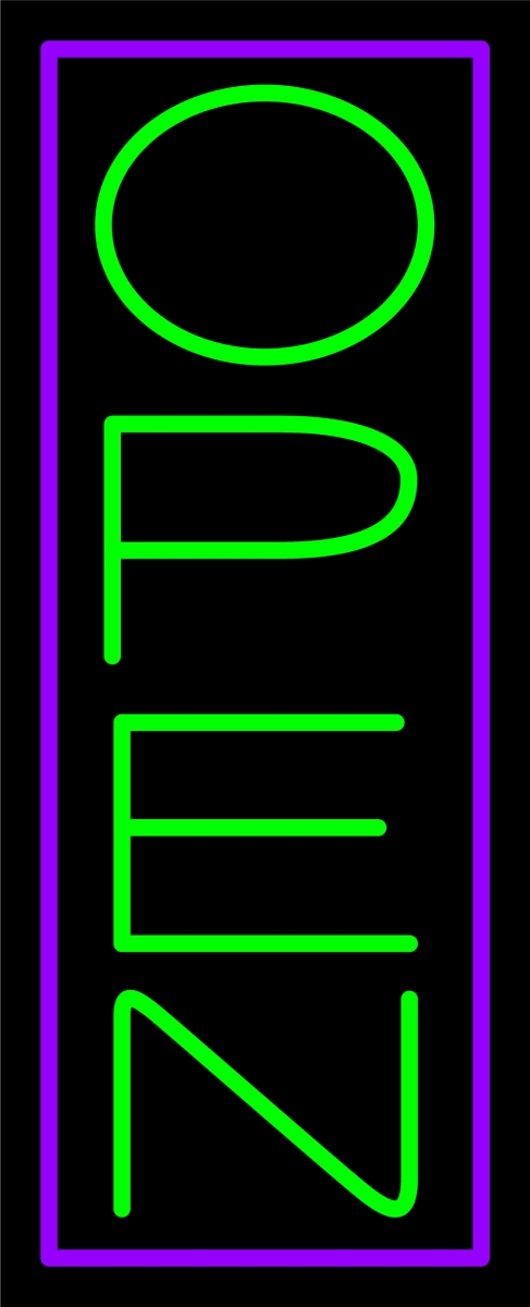 N100-06423-clear Purple Border with Green Vertical Open Clear Backing Neon Sign - Purple & Green - 24 in. Tall x 10 in. Wide
