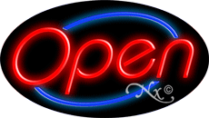 N100-06433-clear Flashing Sign - Red Open with Blue Border Oval Animated Clear Backing Neon Sign - Red & Blue - 17 in. Tall x 30 in. Wide