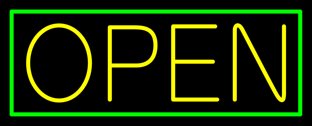 N100-06459-clear Yellow Open with Green Border Clear Backing Neon Sign - Yellow & Green - 13 in. Tall x 32 in. Wide