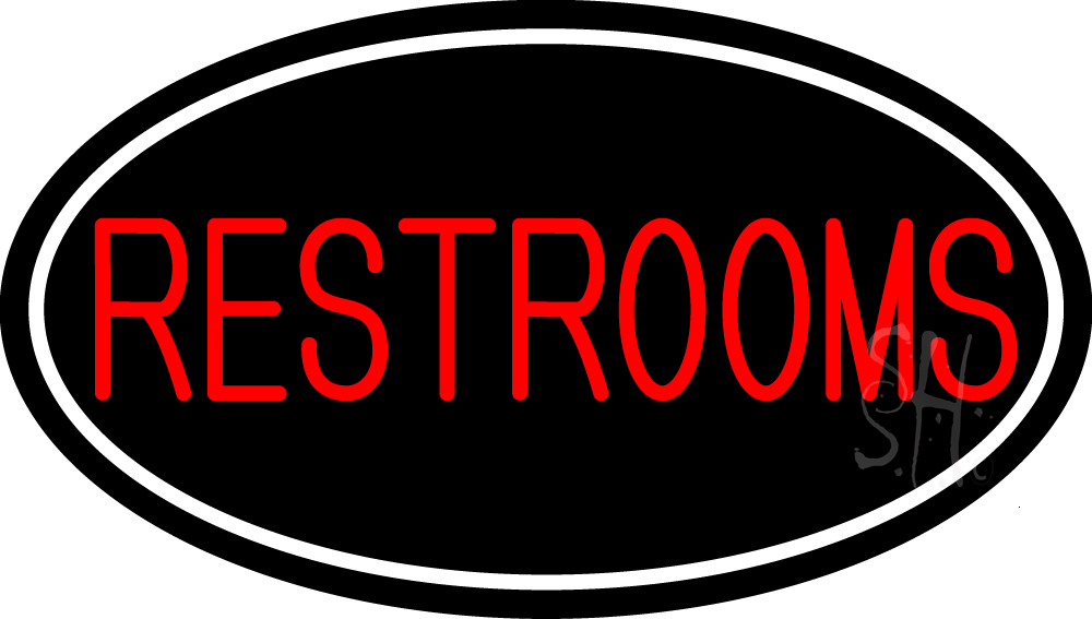 N105-16008-clear Red Restrooms Oval with White Border Clear Backing Neon Sign - White & Red - 17 in. Tall x 30 in. Wide