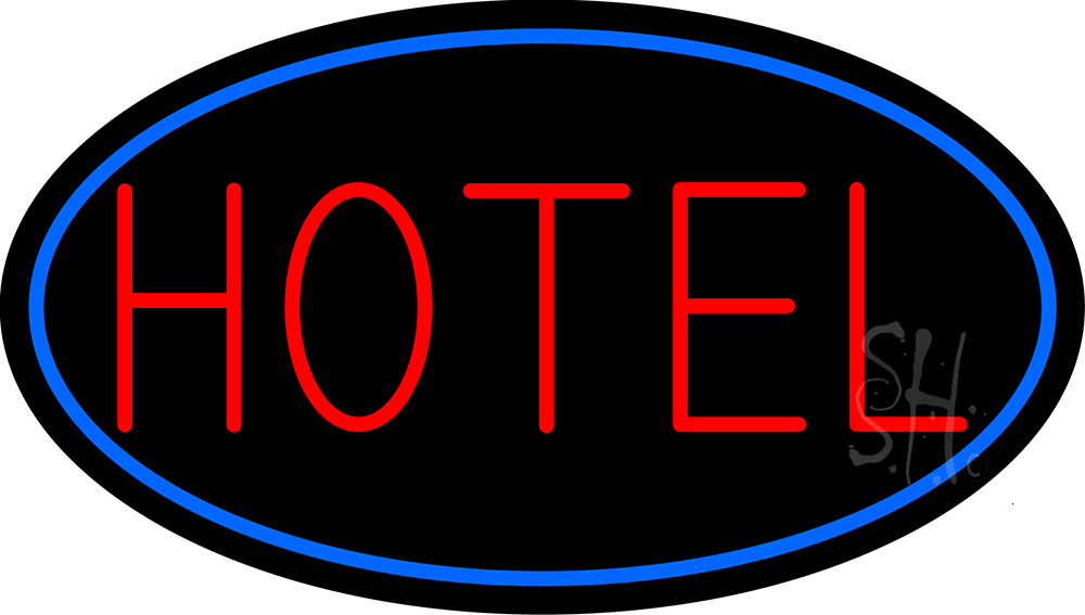 N105-16012-clear Red Simple Hotel with Blue Border Clear Backing Neon Sign - Red & Blue - 17 in. Tall x 30 in. Wide