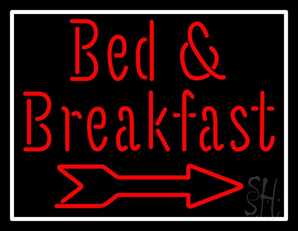 N105-1935-clear Bed & Breakfast with Arrow Clear Backing Neon Sign - White & Red - 24 in. Tall x 31 in. Wide