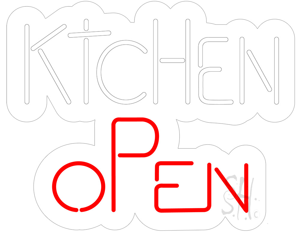 N105-19850-clear Kitchen Open Contoured Clear Backing Clear Backing Neon Sign - Red & White - 24 in. Tall x 31 in. Wide