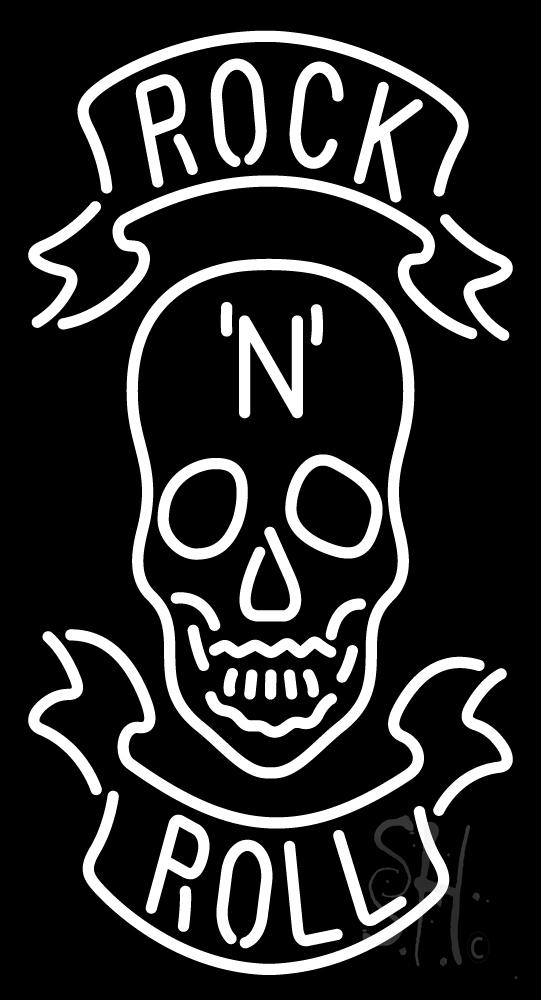 N105-8626-clear Rock N Roll White Skull 1 Clear Backing Neon Sign - White - 37 in. Tall x 20 in. Wide