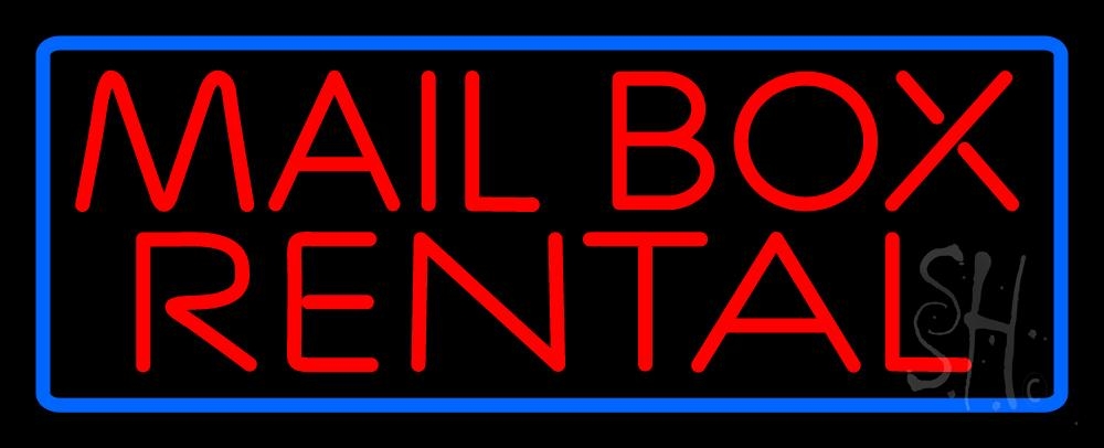 N105-9686-clear Block Mail Box Rental Blue Border Clear Backing Neon Sign - Red & Blue - 13 in. Tall x 32 in. Wide