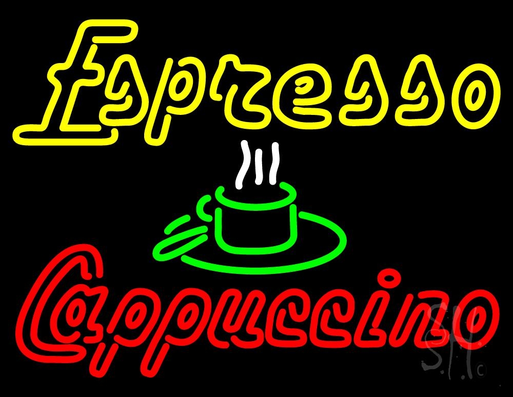 N105-1488-clear Double Stroke Espresso Cappuccino Clear Backing Neon Sign - Yellow, Red, White & Green - 24 in. Tall x 31 in. Wide