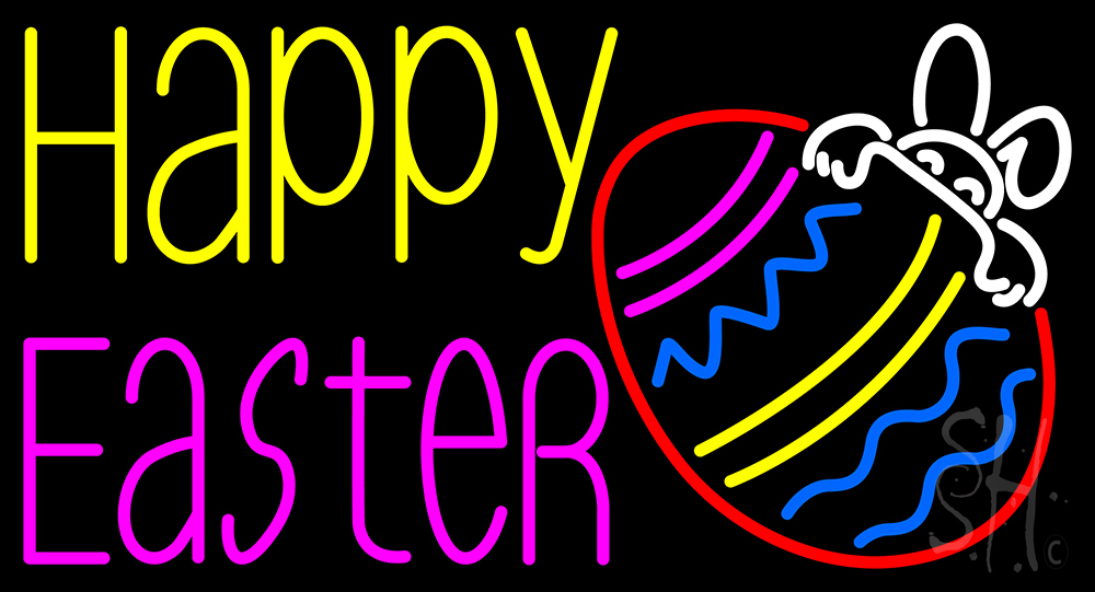 N105-14896-clear Happy Easter 4 Clear Backing Neon Sign - Multi Color - 20 in. Tall x 37 in. Wide