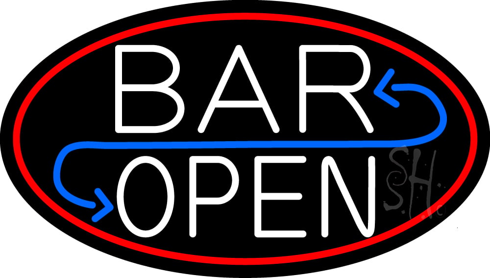 N105-14987-clear Bar Reverse Open Clear Backing Neon Sign - White, Red & Blue - 17 in. Tall x 30 in. Wide