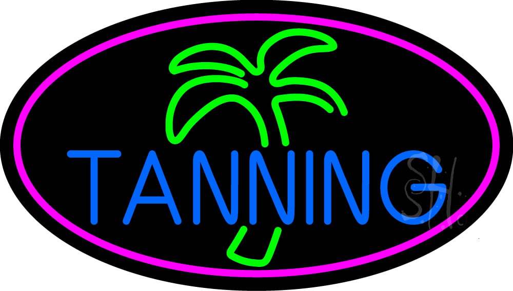 N105-15086-clear Blue Tanning Palm Tree Clear Backing Neon Sign - Green, Blue & Pink - 17 in. Tall x 30 in. Wide