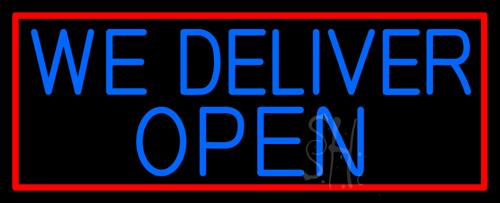 N105-15092-clear Blue We Deliver Open with Red Border Clear Backing Neon Sign - Blue & Red - 13 in. Tall x 32 in. Wide