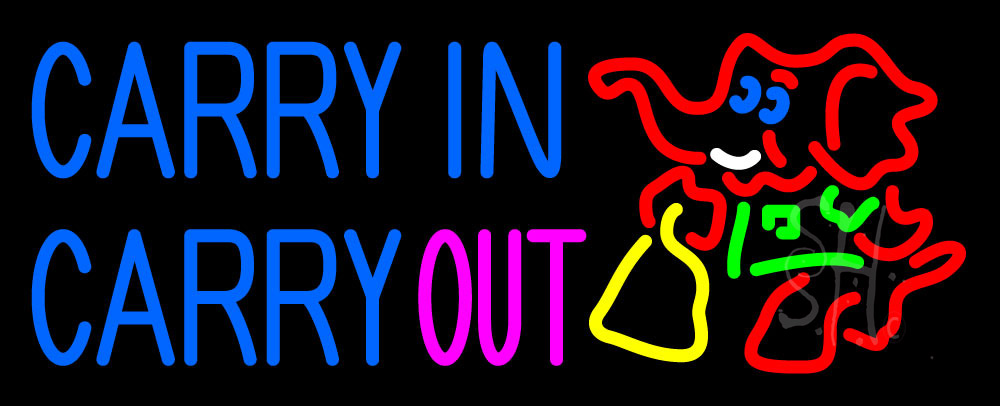N105-15104-clear Carry In Carry Out with Elephant Clear Backing Neon Sign - Multi Color - 13 in. Tall x 32 in. Wide