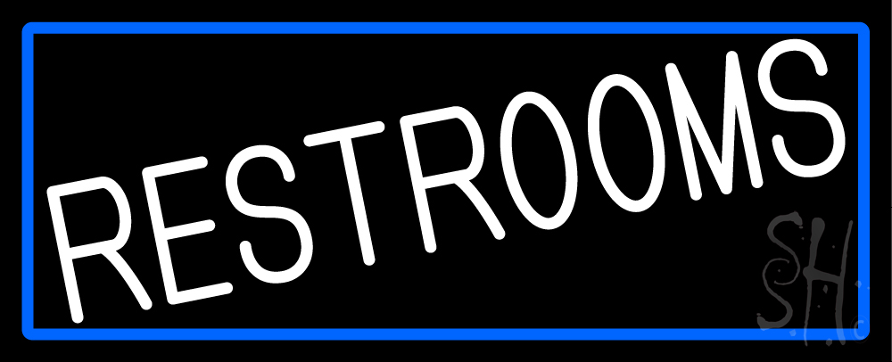 N105-16343-clear White Restrooms with Blue Border Clear Backing Neon Sign - White & Blue - 13 in. Tall x 32 in. Wide