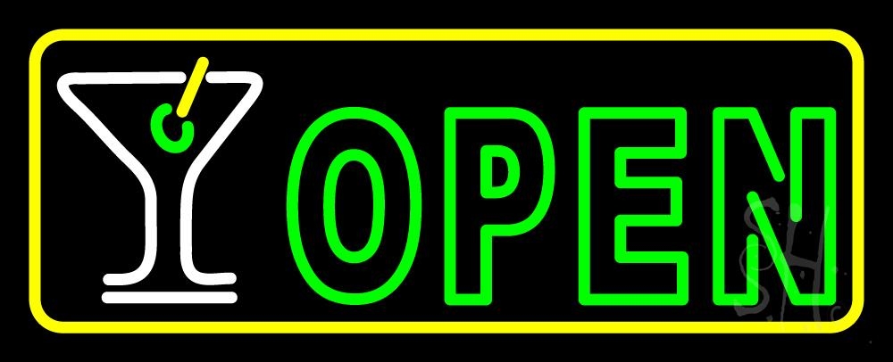 N105-3091-clear Martini Glass Open with Yellow Border Clear Backing Neon Sign - Green, Yellow & White - 13 in. Tall x 32 in. Wide