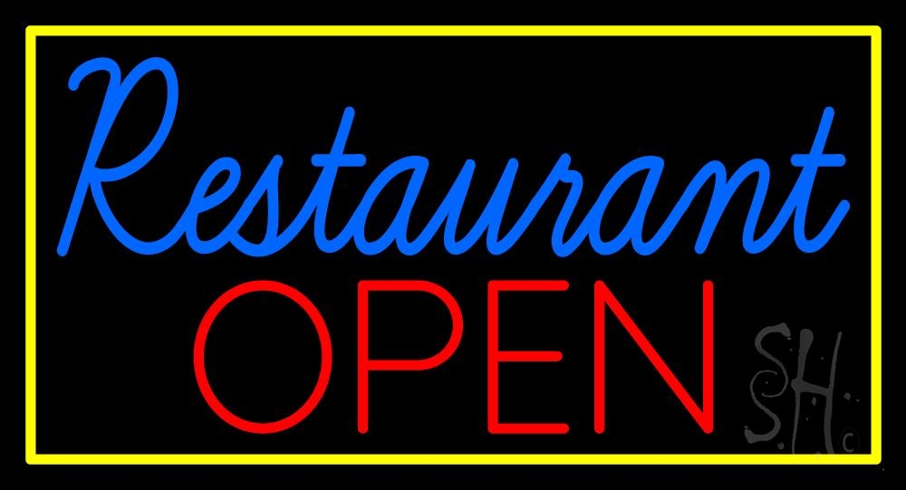 N105-3098-clear Restaurant Open 1 Clear Backing Neon Sign - Red, Yellow & Blue - 20 in. Tall x 37 in. Wide