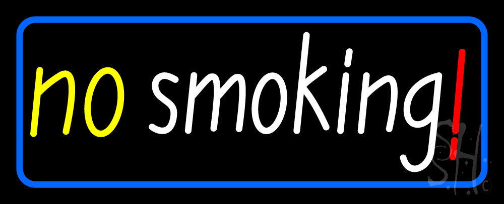 N105-3127-clear Double Stroke No Smoking Bar Clear Backing Neon Sign - Yellow, White, Blue & Red - 13 in. Tall x 32 in. Wide