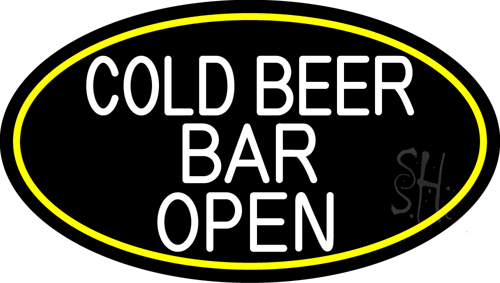 N105-16320-clear White Cold Beer Bar Open Oval with Yellow Border Clear Backing Neon Sign - Yellow & White - 17 in. Tall x 30 in. Wide