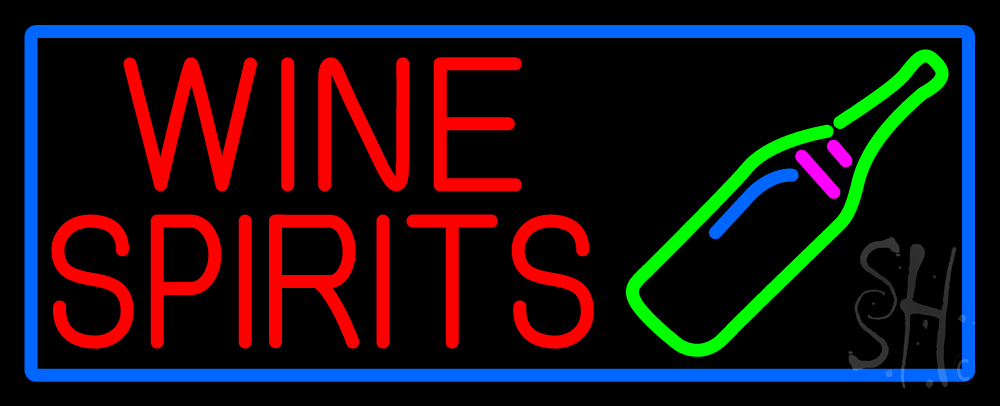 N105-16377-clear Wine Spirits with Blue Border Clear Backing Neon Sign - Blue, Red, Green & Pink - 13 in. Tall x 32 in. Wide