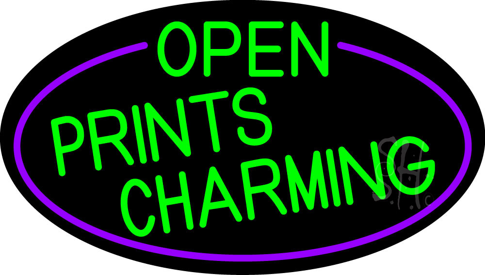 N105-16519-clear Green Open Prints Charming Oval with Purple Border Clear Backing Neon Sign - Green & Purple - 17 in. Tall x 30 in. Wide