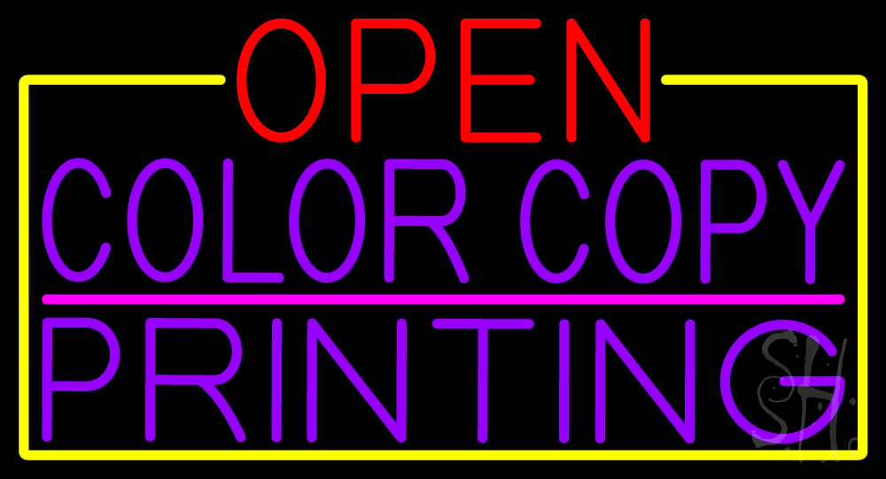 N105-16614-clear Open Color Copy Printing with Yellow Border Clear Backing Neon Sign - Red, Purple, Pink & Yellow - 20 in. Tall x 37 in. Wide