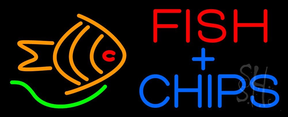 N105-1124-clear Fish Plus Chips Clear Backing Neon Sign - Green, Blue, Red & Orange - 13 in. Tall x 32 in. Wide