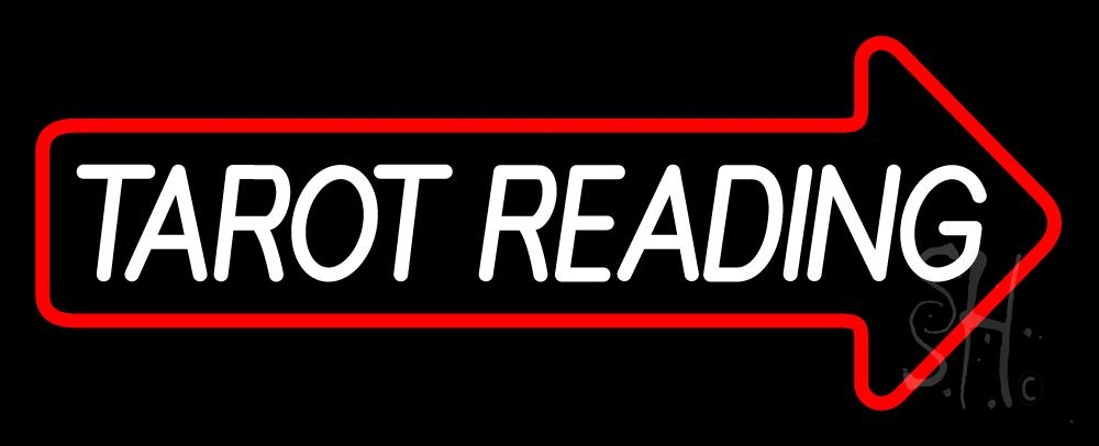 N105-11985-clear White Tarot Reading with Red Arrow Clear Backing Neon Sign - Red & White - 13 in. Tall x 32 in. Wide