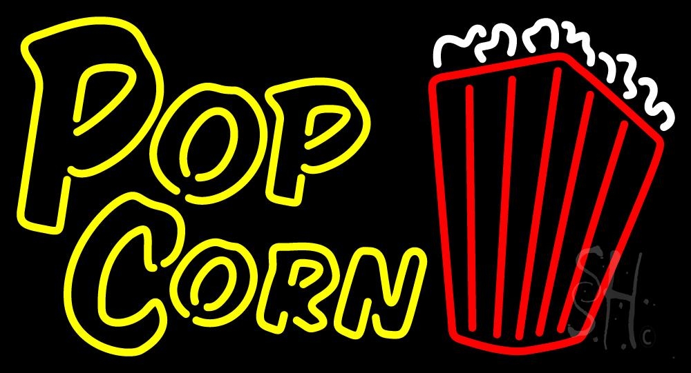 N105-7535-clear Yellow Popcorn with Logo Clear Backing Neon Sign - Red, Yellow & White - 20 in. Tall x 37 in. Wide -  The Sign Store