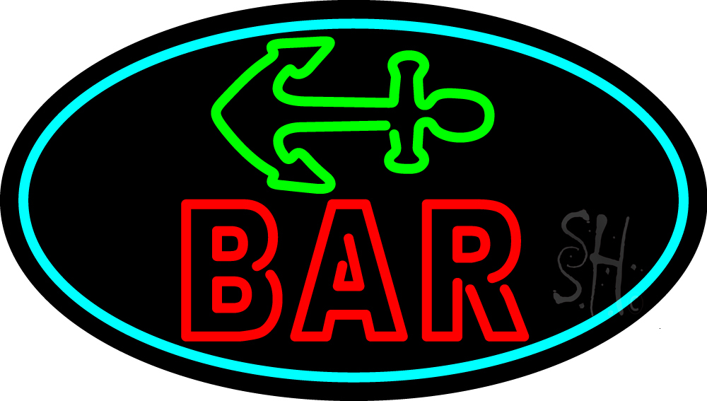Double Stroke Red Bar with Anchor Clear Backing Neon Sign - Red, Green & Turquoise - 17 in. Tall x 30 in. Wide