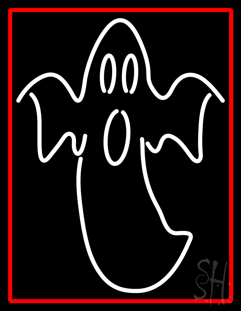 N105-15470-clear Ghost with Red Border Clear Backing Neon Sign - Red & White - 31 in. Tall x 24 in. Wide