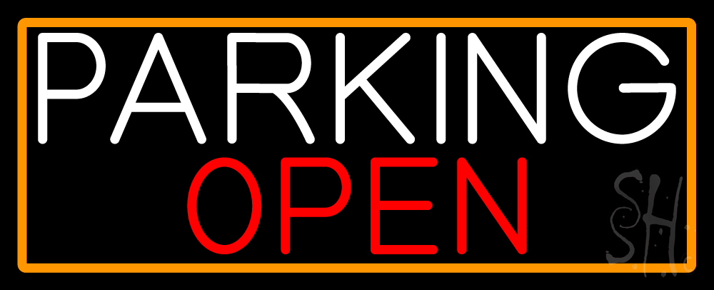 N105-16809-clear Parking Open with Orange Border Clear Backing Neon Sign - Orange, White & Red - 13 in. Tall x 32 in. Wide