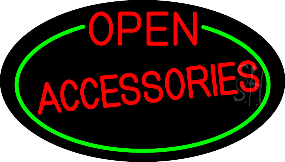N105-16879-clear Red Open Accessories Oval with Green Border Clear Backing Neon Sign - Red & Green - 17 in. Tall x 30 in. Wide