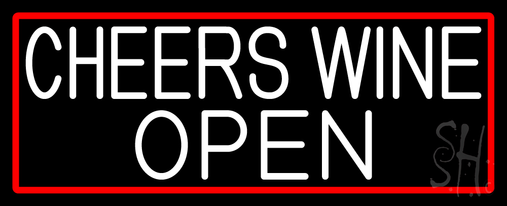 N105-16946-clear White Cheers Wine Open with Red Border Clear Backing Neon Sign - White & Red - 13 in. Tall x 32 in. Wide