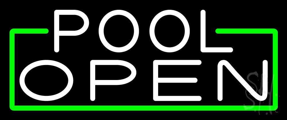N105-17055-clear White Open Pool with Green Border Clear Backing Neon Sign - White & Green - 10 in. Tall x 24 in. Wide