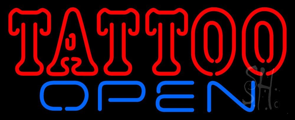N105-1955-clear Double Stroke Tattoo Open Clear Backing Neon Sign - Red & Blue - 13 in. Tall x 32 in. Wide