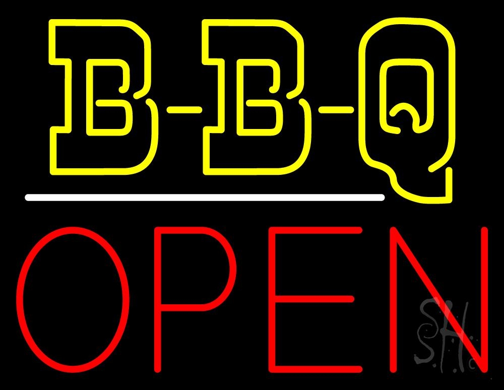 N105-2004-clear Double Stroke BBQ Open Clear Backing Neon Sign - Yellow, White & Red - 24 in. Tall x 31 in. Wide