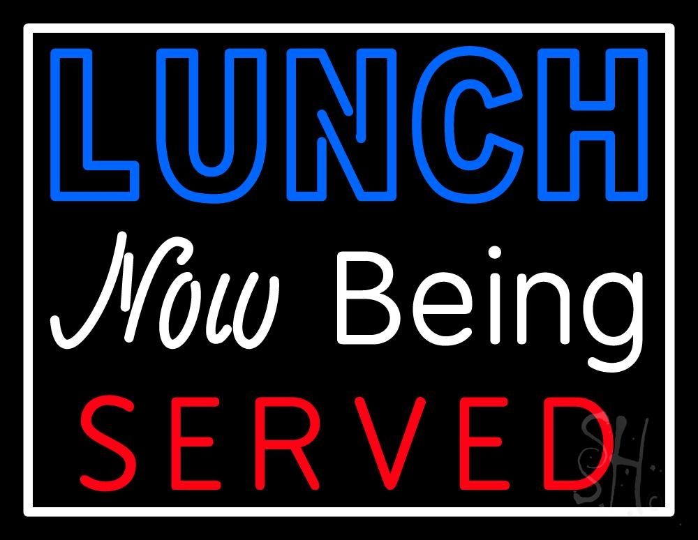 N105-2022-clear Lunch Now Being Served Clear Backing Neon Sign - Blue, White & Red - 24 in. Tall x 31 in. Wide