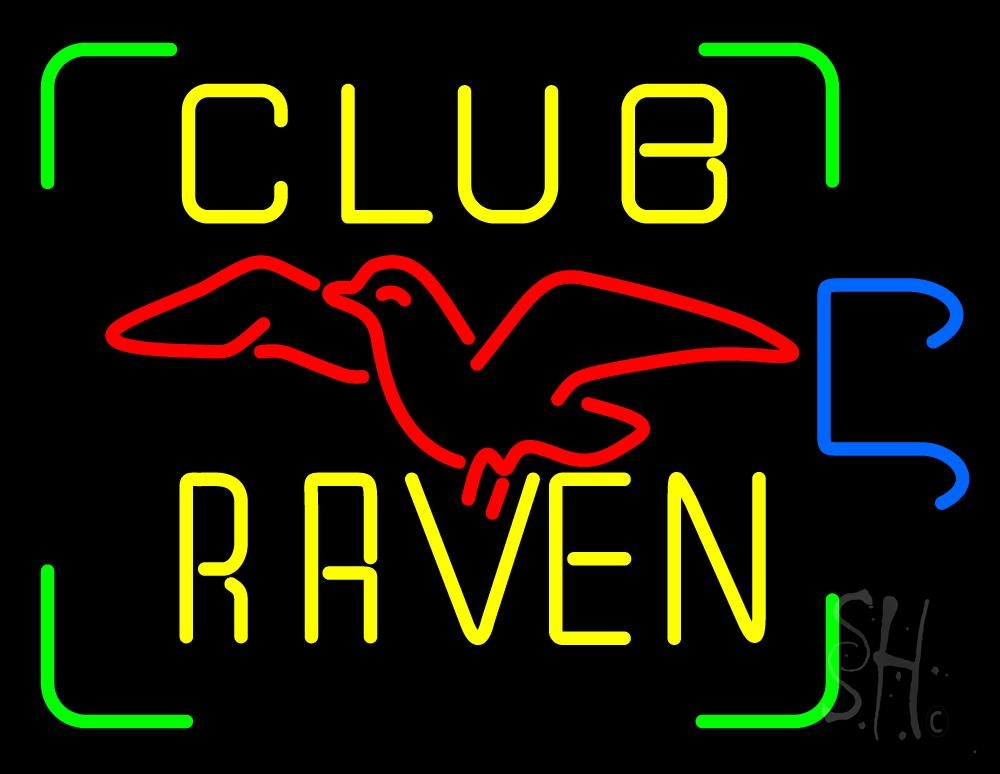 N105-1088-clear Club Raven Clear Backing Neon Sign - Green, Yellow, Red & Blue - 24 in. Tall x 31 in. Wide