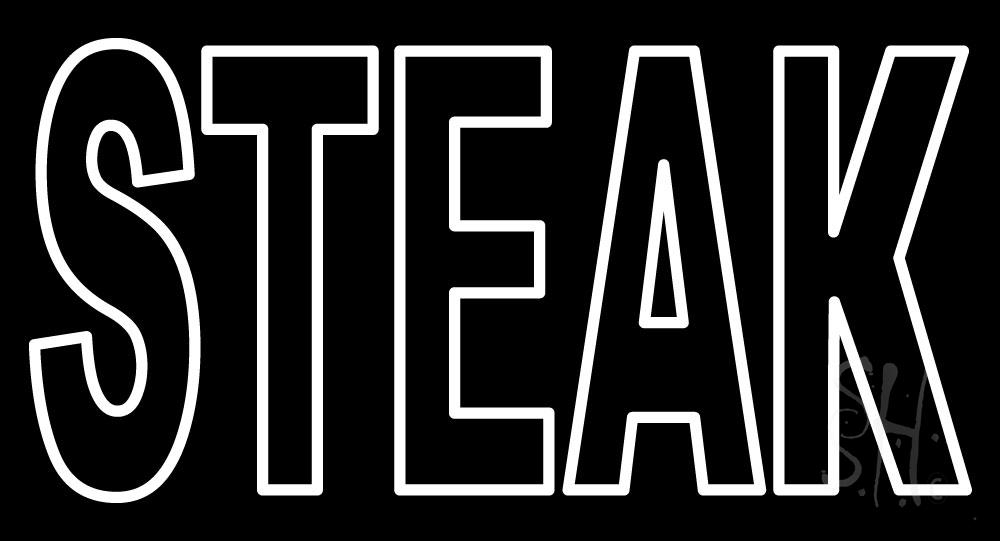 N105-1093-clear Double Stroke Steak Clear Backing Neon Sign - White - 20 in. Tall x 37 in. Wide