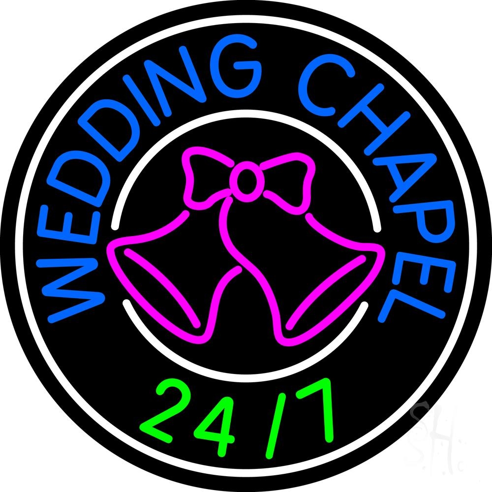N105-5538-clear Wedding Chapel with Bell Clear Backing Neon Sign - Blue, Pink, Green & White - 26 in. Tall x 26 in. Wide