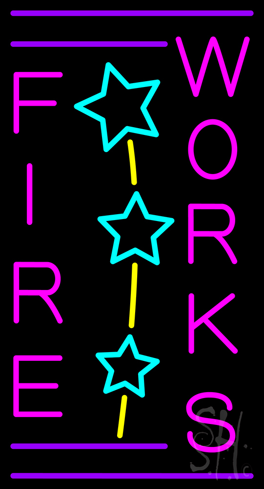 N105-14376-clear Fire Work Multi Color 2 Clear Backing Neon Sign - Purple, Yellow, Pink & Turquoise - 37 in. Tall x 20 in. Wide